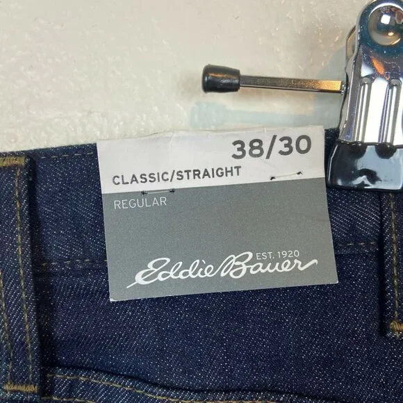 Eddie Bauer Jeans Men's Blue Dark Wash Flannel Lined Straight Leg size 38 X 30